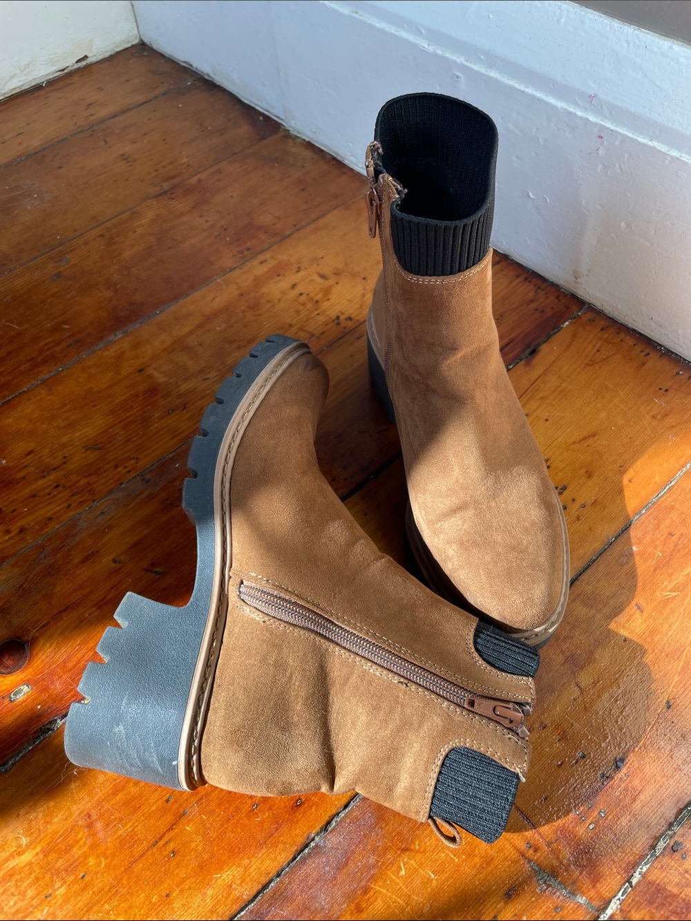 NOBO Tan Suede Chelsea-Style Combat Boots with Lug Sole